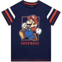 Super Mario Boy's Stripe Gaming Short Sleeve T-Shirt in Blue | Size: 4-5 Years