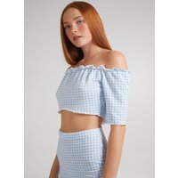 Frill Detail Gingham Bardot Top