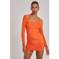 Pink Vanilla Women's Long Sleeve Gathered Mini Dress in Orange | Size: 8