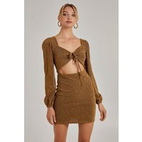 Pink Vanilla Women's Glitter Puff Sleeve Cut Out Dress in Gold | Size: 8