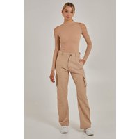 Pink Vanilla Women's Cold Shoulder Ribbed Body in Stone | Size: 8