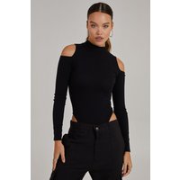 Pink Vanilla Women's Cold Shoulder Ribbed Body in Black | Size: 6