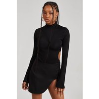 Pink Vanilla Women's Slinky Cut Out Flare Sleeve Bodysuit in Black | Size: 8