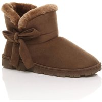 AJVANI Women's Flat Heel Faux Fur Lined Ankle Boots Faux Suede Slippers in Brown | Size: 3