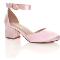 AJVANI Women's Mid Block Heel Ankle Strap 2 Part Heels in Pink | Size: 7