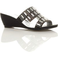 AJVANI Women's Mid Wedge Heel Diamante Heeled Sandals in Black | Size: 8