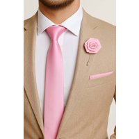 Formal Wedding Pocket Square + Bowtie + Flower Buttonhole Pin + Tie Set Pale