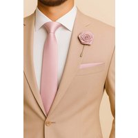 Formal Wedding Pocket Square + Bowtie + Flower Buttonhole Pin + Tie Set