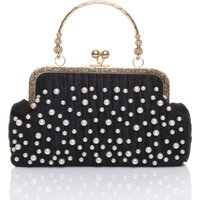 AJVANI Women's Ruched Pearl Beads Evening Clutch Bag in Black