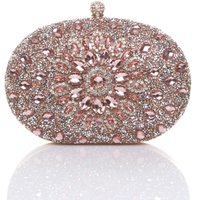 AJVANI Women's Diamante Embellished Oval Prom Clutch Bag in Rose Gold