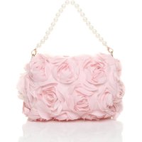 AJVANI Women's Flower Rose Ruffle Wedding Evening Clutch Bag in Pink