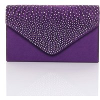 AJVANI Women's Diamante Envelope Clutch Bag in Purple