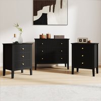 Melody Maison 3 Drawer Chest Of Drawers & Pair Of Bedside Tables - Hales Black Range