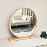 Melody Maison Round Wooden Freestanding Table Top Mirror in Brown
