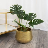 Melody Maison Medium Round Gold Patterned Planter in Metallic Gold