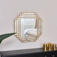 Melody Maison Square Gold Art Deco Fan Wall Mirror 55cm X 55cm | Size: 55 cm X 55 cm