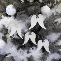 Melody Maison Set Of 4 White Glitter Angel Wings - 12cm