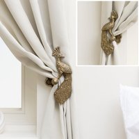 Melody Maison Set Of 2 Antique Brass Gold Metal Peacock Curtain Tie Backs