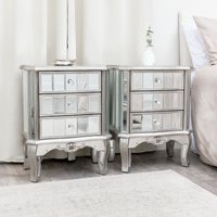 Melody Maison Pair Of Mirrored Bedside Tables - Tiffany Range in Metallic Silver