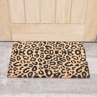 Melody Maison Black & Natural Leopard Print Coir Door Mat | Size: 100 cm diameter