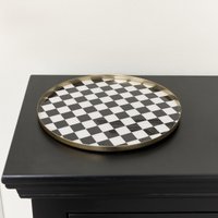 Melody Maison Black Monochrome Checked Round Tray