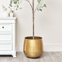 Melody Maison Large Gold Hammered Metal Planter 40cm X 38cm | Size: 40 cm X 38 cm