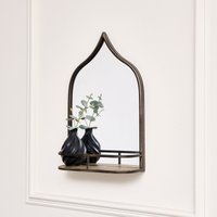Melody Maison Rustic Metal Arched Mirror With Gold Shelf - 48cm X 30cm in Metallic Gold | Size: 48 cm X 30 cm
