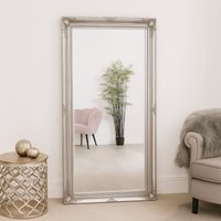 Melody Maison Large Ornate Silver Wall/Floor Mirror 158cm X 78cm in White | Size: 158 cm X 78 cm