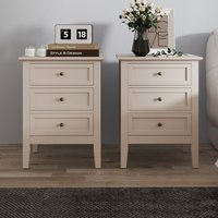 Melody Maison Pair Of 3 Drawer Bedside Tables - Rowley Taupe Grey Range in Beige