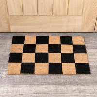 Melody Maison Black & Natural Checked Print Coir Door Mat 40cm X 60cm | Size: 40 cm X 60 cm