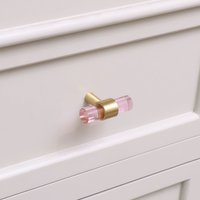 Melody Maison Gold & Pink Acrylic T-Bar Shaped Drawer Handle in Baby Pink