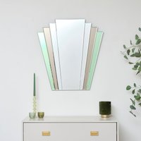 Melody Maison Green & Mocha Glass Art Deco Fan Wall Mirror 75cm X 68cm | Size: 75 cm X 68 cm