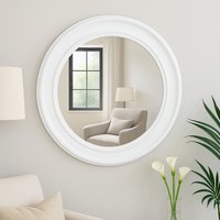 Melody Maison Large Round Vintage White Wall Mirror 80cm X 80cm | Size: 80 cm X 80 cm