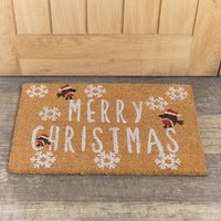 Melody Maison Merry Christmas Robin Detail PVC Backed Coir Doormat 60cm X 40cm in Brown | Size: 60 cm X 40 cm