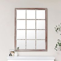 Melody Maison Large Rustic Wooden Window Wall Mirror 120cm X 90cm in Light Brown | Size: 120 cm X 90 cm
