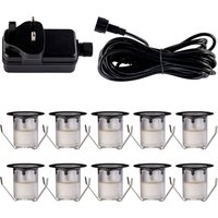 First Choice Lighting Set of 10 - 30mm Black Rim IP67 Warm White LED Decking Kit