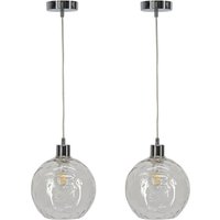 First Choice Lighting Set of 2 Barnum - Clear Dimple Glass Globe with Chrome Pendant Fitting