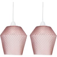 First Choice Lighting Set of 2 Porter - Pink Textured Glass Easy Fit Pendant Shades