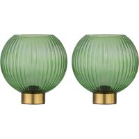 First Choice Lighting Set of 2 Betchley - Battery Operated Satin Brass Lamp with Green Glass in Gold
