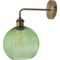 First Choice Lighting Isaac - Antique Brass Wall Light with Green Ribbed Glass Shade in Bronze