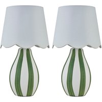 First Choice Lighting Set of 2 Connie - Green & White Stripe Ceramic Table Lamps