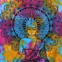Double Cotton Bedspread + Wall Hanging Peaceful Buddha