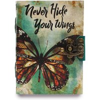 KDMD Leather "Never Hide Your Wings" Deckle-edge Notebook (7x5") in Green