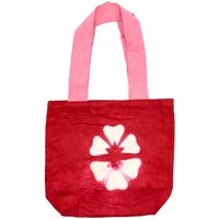 Natural Tye Dye Cotton Bag Maroon Flower Pink Handle Dark
