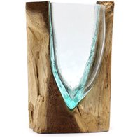KDMD Molton Glass V-shaped Art Vase on Wood in Brown