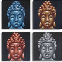 Set 4 Buddha Heads Detail 40x40cm 40x40 cm