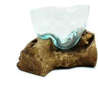 KDMD Molten Glass Arfully Misshapen Bowl on Wood in Brown
