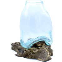 KDMD Large Molten Glass Vase - Terrarium Jar on Wood in Brown