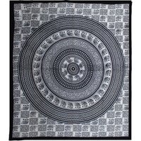 Double Cotton Bedspread + Wall Hanging Mono Elephant Mandala