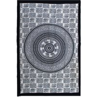 Single Cotton Bedspread + Wall Hanging Mono Elephant Mandala
